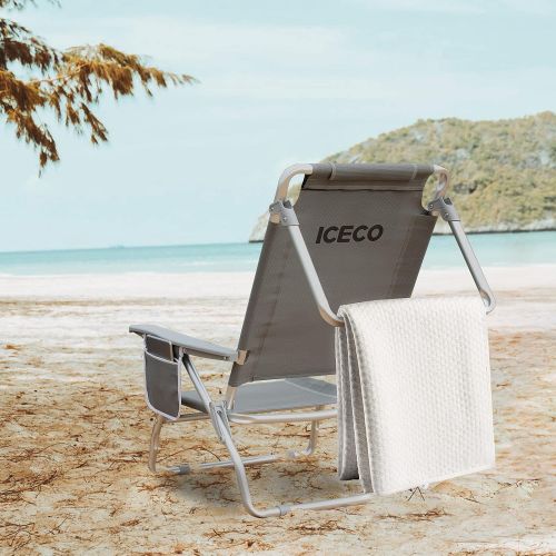  ICECO Beach Chairs 2 Pack, 5 Position Lay Dowm Folding Aluminium Camping Chair Durable Lightweight Portable with Cup Holder Storage Bag for Adults Outdoor Beach Picnic Hiking