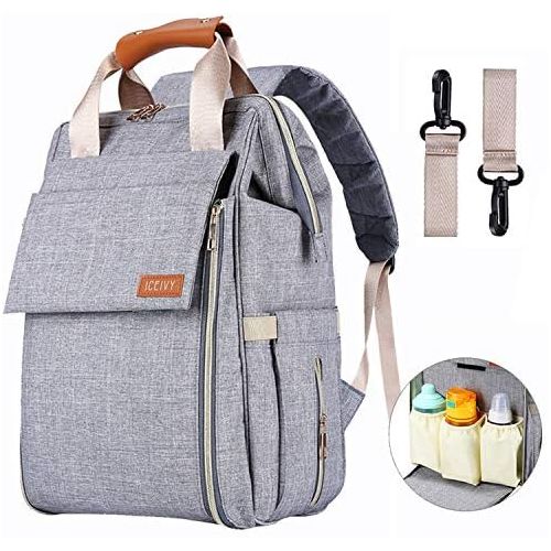  [아마존베스트]ICEIVY Diaper Bag,Baby Bag,Diaper Bag Backpack,Baby Diaper Bag for Girls and Boys,Multi-Function,Waterproof,Large Capacity, Stylish and Durable (Grey)