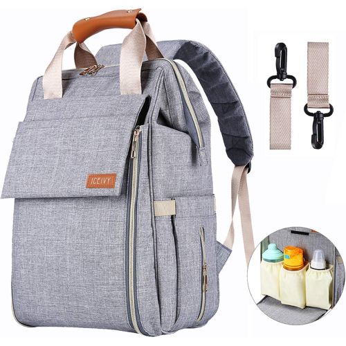  [아마존베스트]ICEIVY Diaper Bag,Baby Bag,Diaper Bag Backpack,Baby Diaper Bag for Girls and Boys,Multi-Function,Waterproof,Large Capacity, Stylish and Durable (Grey)