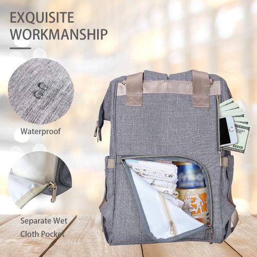  [아마존베스트]ICEIVY Diaper Bag,Baby Bag,Diaper Bag Backpack,Baby Diaper Bag for Girls and Boys,Multi-Function,Waterproof,Large Capacity, Stylish and Durable (Grey)