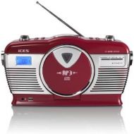 [아마존베스트]iCES ISCD-33 Portable Retro Radio CD/MP3 Player 20 Track Memory FM Radio USB Playback 3.5 mm Headphone Jack Red