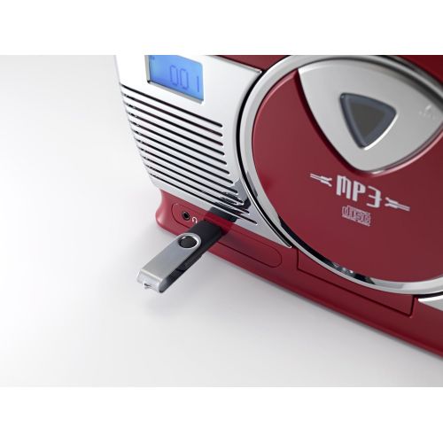  [아마존베스트]iCES ISCD-33 Portable Retro Radio CD/MP3 Player 20 Track Memory FM Radio USB Playback 3.5 mm Headphone Jack Red