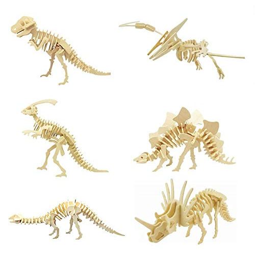  I-CHONY 3D Wooden Dinosaur Puzzle - 6 Piece Set Wood Dinosaur Skeleton Model Puzzle - DIY Wooden Crafts 3D Puzzle - STEM Toys Gifts for Kids and Adults