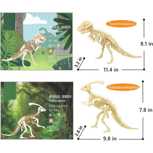  I-CHONY 3D Wooden Dinosaur Puzzle - 6 Piece Set Wood Dinosaur Skeleton Model Puzzle - DIY Wooden Crafts 3D Puzzle - STEM Toys Gifts for Kids and Adults