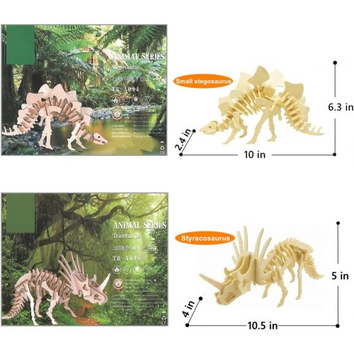  I-CHONY 3D Wooden Dinosaur Puzzle - 6 Piece Set Wood Dinosaur Skeleton Model Puzzle - DIY Wooden Crafts 3D Puzzle - STEM Toys Gifts for Kids and Adults