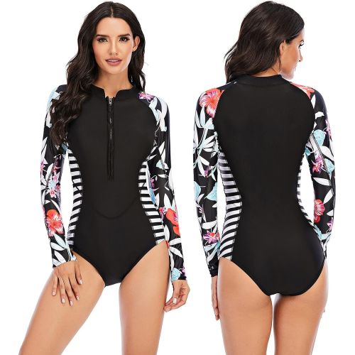  iCJJL Womens One-Piece Long-Sleeved Surfing Suit Sunscreen Female Swimsuit Wetsuit Sexy Swimsuit Kayaking Wetsuit Sailing Tights Front Zipper