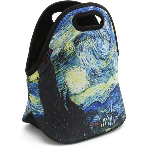  [아마존베스트]ICOLOR Blue Starry Night Lunch Bag Tote, Soft Insulated Neoprene Food Container, Boys Girls School Office Travel Outdoor Work Lunchbox Handbag, Waterproof Food Storage Carrying Cas