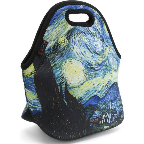  [아마존베스트]ICOLOR Blue Starry Night Lunch Bag Tote, Soft Insulated Neoprene Food Container, Boys Girls School Office Travel Outdoor Work Lunchbox Handbag, Waterproof Food Storage Carrying Cas