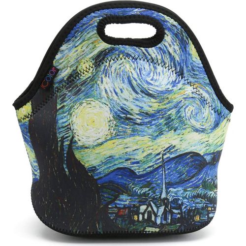  [아마존베스트]ICOLOR Blue Starry Night Lunch Bag Tote, Soft Insulated Neoprene Food Container, Boys Girls School Office Travel Outdoor Work Lunchbox Handbag, Waterproof Food Storage Carrying Cas