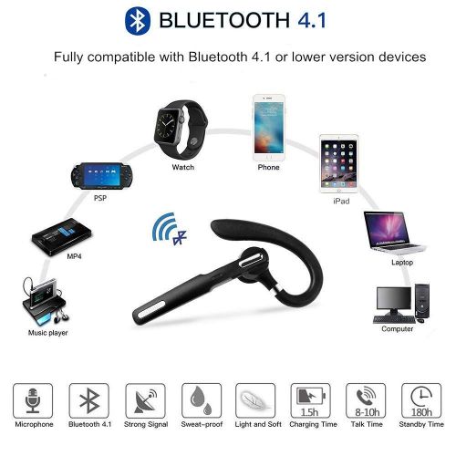  [아마존 핫딜]  [아마존핫딜]ICOMTOFIT Bluetooth Headset, Wireless Bluetooth Earpiece V4.1 8-10 Hours Talktime Stereo Noise Cancelling Mic, Compatible iPhone Android Cell Phones Driving/Business/ Office (Black)