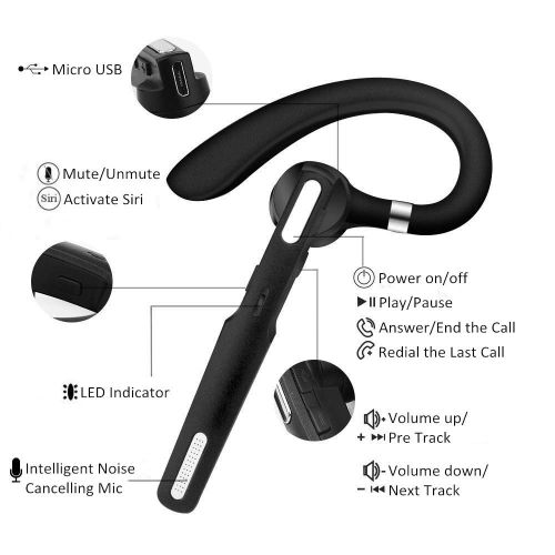  [아마존 핫딜]  [아마존핫딜]ICOMTOFIT Bluetooth Headset, Wireless Bluetooth Earpiece V4.1 8-10 Hours Talktime Stereo Noise Cancelling Mic, Compatible iPhone Android Cell Phones Driving/Business/ Office (Black)