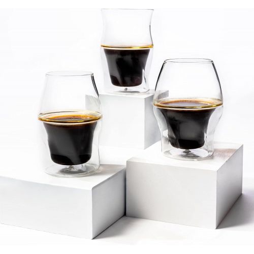  [아마존베스트]ICOSA Living AVENSI Coffee Enhancing Cups Mugs Glasses (Full collection: 3 glasses (VIDA, SENTI, ALTO), Handblown Borosilicate Glass)