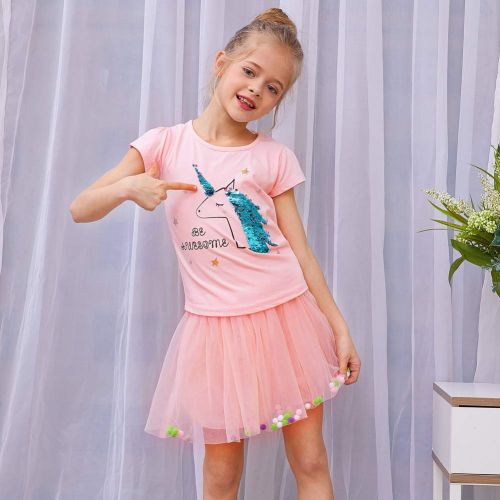  ICOSY Unicorn Tutu Dress Sequin Unicorn Outfits Birthday Party Dress Tutu Skirt Unicorn Costume with Tops Tees 2-6 Years