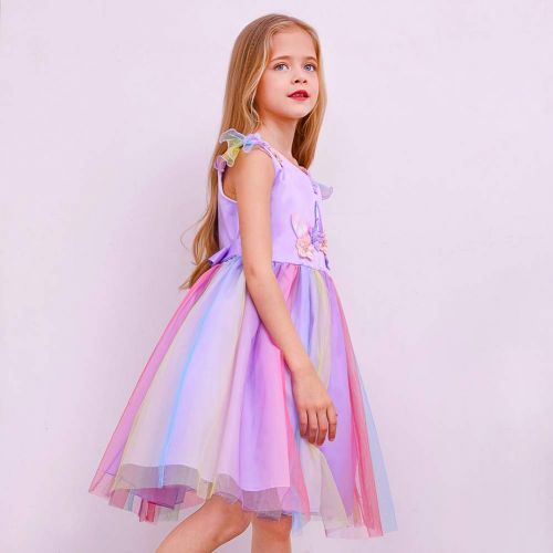  ICOSY Unicorn Tutu Dress with Headband and Wings, Unicorn Costume Outfit Girls Party Dress Flower Pageant Princess Dress