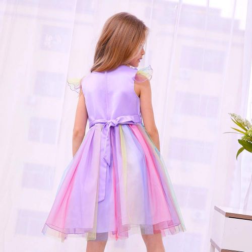  ICOSY Unicorn Tutu Dress with Headband and Wings, Unicorn Costume Outfit Girls Party Dress Flower Pageant Princess Dress