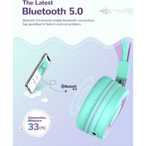  [아마존 핫딜] IClever iClever Kids Bluetooth Headphones - Headphones for Kids with MIC, Volume Control Adjustable Headband, Foldable - Childrens Headphones on Ear for iPad Tablet Kindle Airplane School,