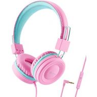 [아마존베스트]IClever iClever Kids Headphones for Girls - Wired Headphones for Kids with MIC, Adjustable Headband, Foldable, Volume Control - Childrens Headphones on Ear for iPad Tablet Kindle Airplane