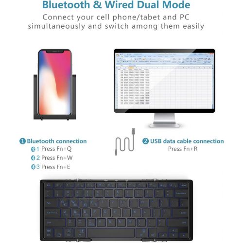  [아마존베스트]iClever BK05 Bluetooth Keyboard with 3-Color Backlight, Bluetooth 5.1 Multi-Device Foldable Keyboard with Aluminum Alloy Base for iOS Windows Android Tablets, Smartphones, Laptops,