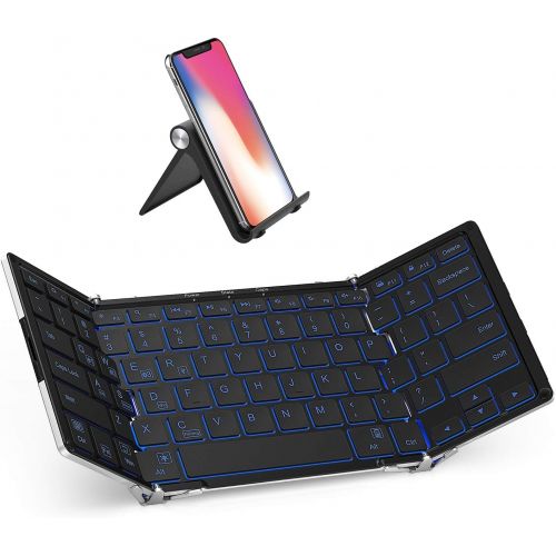  [아마존베스트]iClever BK05 Bluetooth Keyboard with 3-Color Backlight, Bluetooth 5.1 Multi-Device Foldable Keyboard with Aluminum Alloy Base for iOS Windows Android Tablets, Smartphones, Laptops,