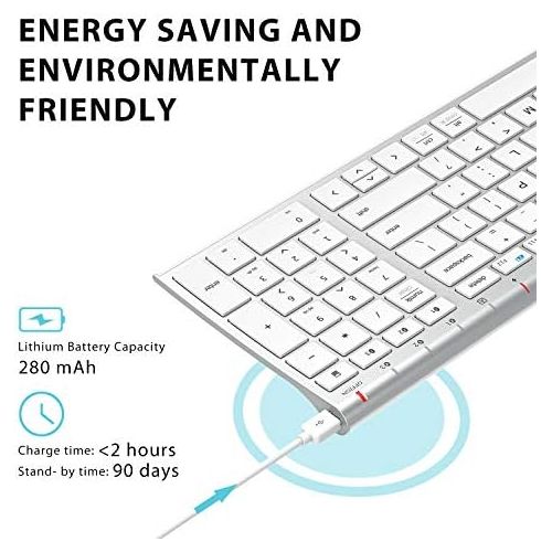  [아마존베스트]iClever BK10 Bluetooth Keyboard, Multi Device Keyboard Rechargeable Bluetooth 5.1 with Number Pad Ergonomic Design Full Size Stable Connection Keyboard for iPad, iPhone, Mac, iOS,