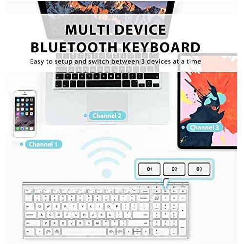  [아마존베스트]iClever BK10 Bluetooth Keyboard, Multi Device Keyboard Rechargeable Bluetooth 5.1 with Number Pad Ergonomic Design Full Size Stable Connection Keyboard for iPad, iPhone, Mac, iOS,