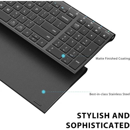  [아마존베스트][2020 Upgraded] iClever BK10 Bluetooth Keyboard, Universal Wireless Keyboard, Rechargeable Bluetooth 5.1 Multi Device Keyboard with Number Pad Full Size Stable Connection for Windo