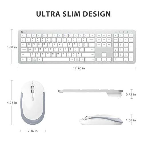  [아마존베스트]iClever GK08 Wireless Keyboard and Mouse - Rechargeable Wireless Keyboard Ergonomic Full Size Design with Number Pad, 2.4G Stable Connection Slim White Keyboard and Mouse for Windo