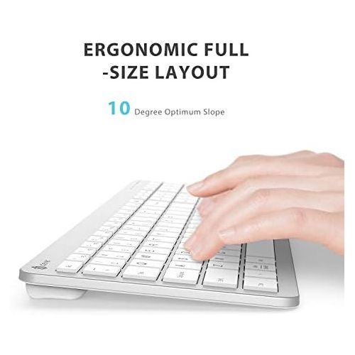  [아마존베스트]iClever GK08 Wireless Keyboard and Mouse - Rechargeable Wireless Keyboard Ergonomic Full Size Design with Number Pad, 2.4G Stable Connection Slim White Keyboard and Mouse for Windo