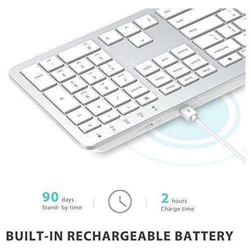  [아마존베스트]iClever GK08 Wireless Keyboard and Mouse - Rechargeable Wireless Keyboard Ergonomic Full Size Design with Number Pad, 2.4G Stable Connection Slim White Keyboard and Mouse for Windo