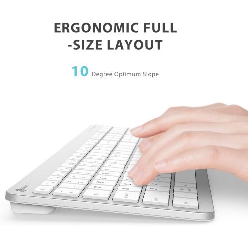  [아마존베스트]iClever GK08 Wireless Keyboard and Mouse - Rechargeable Wireless Keyboard Ergonomic Full Size Design with Number Pad, 2.4G Stable Connection Slim White Keyboard and Mouse for Windo