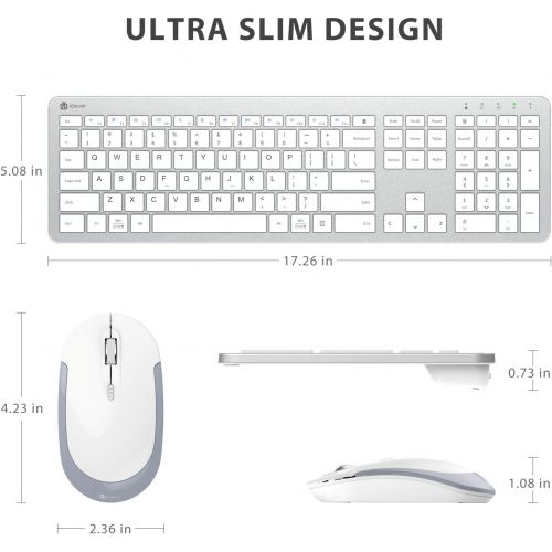  [아마존베스트]iClever GK08 Wireless Keyboard and Mouse - Rechargeable Wireless Keyboard Ergonomic Full Size Design with Number Pad, 2.4G Stable Connection Slim White Keyboard and Mouse for Windo