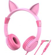[아마존베스트]iClever Boostcare Kids Headphones with Mic, 85/94dB Volume Control, Food Grade Cat Ear Headphones for Kids Boys Girls, Hello Kitty Childrens Headphones for Online Learning/School/T