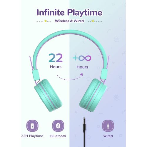  [아마존베스트]iClever BTH02 Kids Headphones, Kids Wireless Headphones with MIC, 22H Playtime, Bluetooth 5.0 & Stereo Sound, Foldable, Adjustable Headband, Childrens Headphones for iPad Tablet Ho