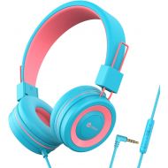 [아마존베스트]iClever Kids Headphones for Girls - Wired Headphones for Kids with MIC, Adjustable Headband, Foldable, Volume Control - Childrens Headphones on Ear for iPad Tablet Kindle Airplane