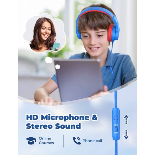  iClever HS19 Kids Headphones with Microphone for School, Volume Limiter 85/94dB, Over-Ear Girls Boys Headphones for Kids with Shareport, Foldable Wired Headphones for iPad/Fire Tab