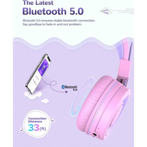  iClever BTH02 Kids Headphones, Kids Wireless Headphones with MIC, 22H Playtime, Bluetooth 5.0 & Stereo Sound, Foldable, Adjustable Headband, Childrens Headphones for iPad Tablet Ho