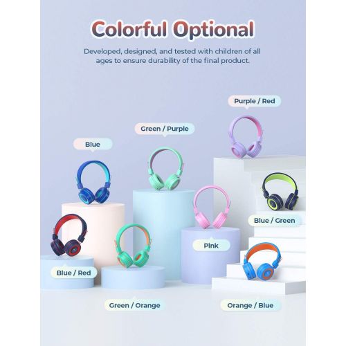  iClever BTH02 Kids Headphones, Kids Wireless Headphones with MIC, 22H Playtime, Bluetooth 5.0 & Stereo Sound, Foldable, Adjustable Headband, Childrens Headphones for iPad Tablet Ho