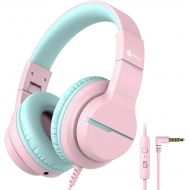 iClever HS19 Kids Headphones with Microphone, Volume Limiter 85/94dB, Sharing Function Stereo Headphones for Kids Girls Boys, Foldable Over-Ear Headphones for Online School/iPad/Ch