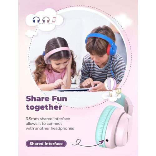  iClever HS19 Kids Headphones with Microphone, Volume Limiter 85/94dB, Sharing Function Stereo Headphones for Kids Girls Boys, Foldable Over-Ear Headphones for Online School/iPad/Ch