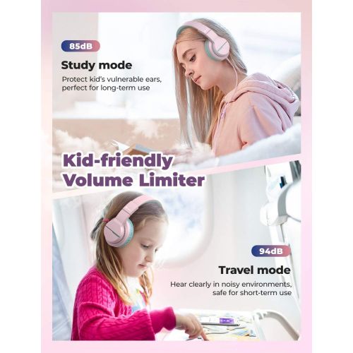  iClever HS19 Kids Headphones with Microphone, Volume Limiter 85/94dB, Sharing Function Stereo Headphones for Kids Girls Boys, Foldable Over-Ear Headphones for Online School/iPad/Ch