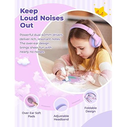  [아마존베스트]iClever Bluetooth Childrens Headphones, Coloured LED Lights, Childrens Headphones Over-Ear with 74/85/94dB Volume Limitation, 40 Hours Playtime, Bluetooth 5.0, Built-in Microphone