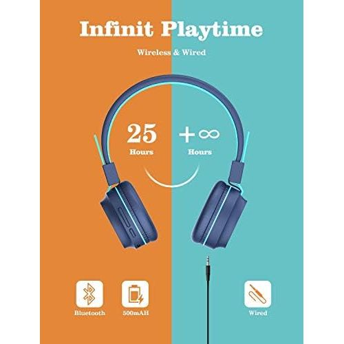  [아마존베스트]iClever Bluetooth Childrens Headphones, Colourful Lights LED, 85 dB Volume Limiter, Foldable, Adjustable, Wireless and Cable, Built-in Microphone for PC, Tablet, Kindle