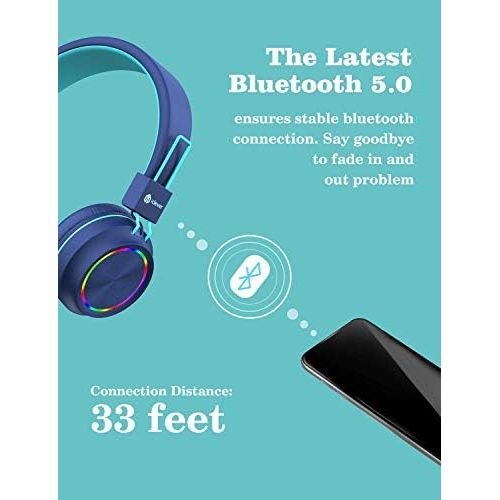  [아마존베스트]iClever Bluetooth Childrens Headphones, Colourful Lights LED, 85 dB Volume Limiter, Foldable, Adjustable, Wireless and Cable, Built-in Microphone for PC, Tablet, Kindle