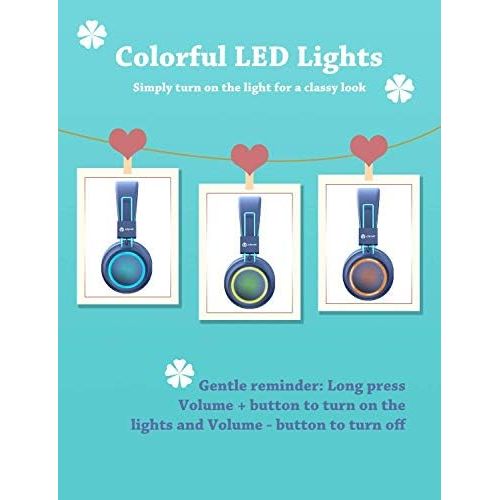  [아마존베스트]iClever Bluetooth Childrens Headphones, Colourful Lights LED, 85 dB Volume Limiter, Foldable, Adjustable, Wireless and Cable, Built-in Microphone for PC, Tablet, Kindle