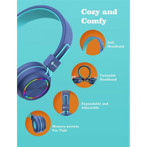  [아마존베스트]iClever Bluetooth Childrens Headphones, Colourful Lights LED, 85 dB Volume Limiter, Foldable, Adjustable, Wireless and Cable, Built-in Microphone for PC, Tablet, Kindle