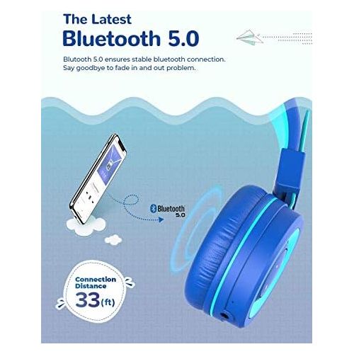  [아마존베스트]iClever Bluetooth childrens headphones, headphones for children with MIC, volume control, adjustable headband, foldable, childrens headphones on the ear for school.
