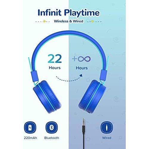  [아마존베스트]iClever Bluetooth childrens headphones, headphones for children with MIC, volume control, adjustable headband, foldable, childrens headphones on the ear for school.