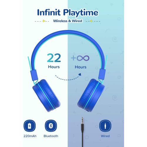  [아마존베스트]iClever Bluetooth childrens headphones, headphones for children with MIC, volume control, adjustable headband, foldable, childrens headphones on the ear for school.