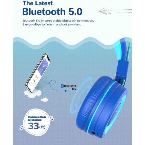  [아마존베스트]iClever Bluetooth childrens headphones, headphones for children with MIC, volume control, adjustable headband, foldable, childrens headphones on the ear for school.