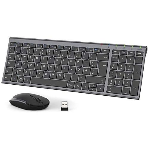  [아마존베스트]iClever GK03 2.4G Keyboard Mouse Set Wireless Aluminium Wireless Slim Keyboard QWERTZ Layout (German Language) for Computer/Desktop/PC/Laptop/Surface/Smart TV and Windows 10/8/7/Vi